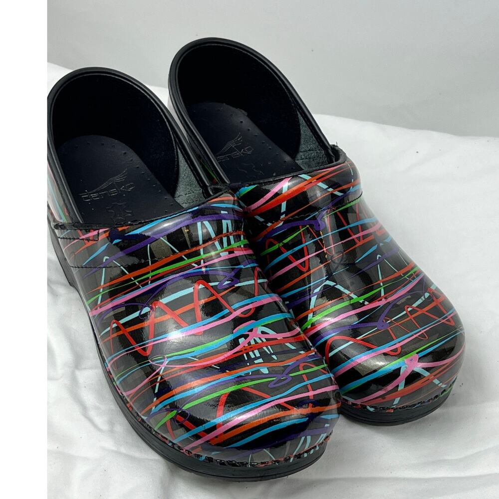 Dansko Clogs Women 10 Patent Leather Rainbow Slip On Professional Nursing Shoes